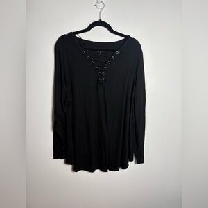 Love & Legend Black Lace-Up V-Neck Long Sleeve Top